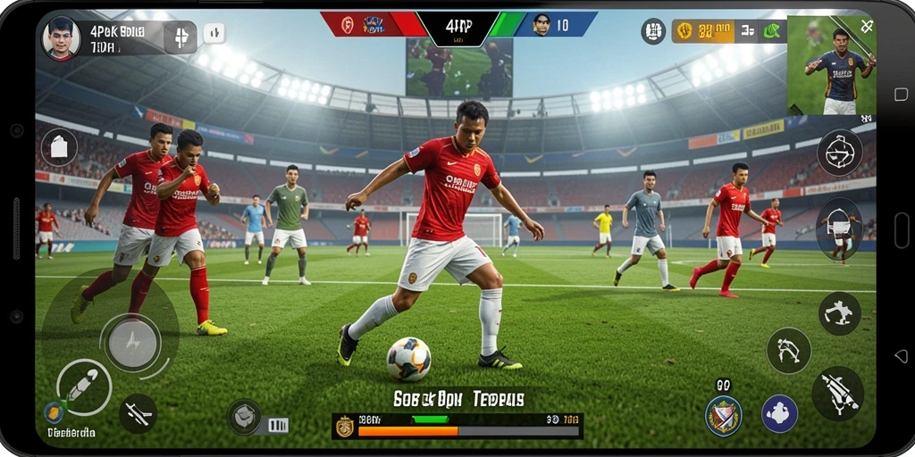 Screenshot memperlihatkan aksi seru permainan sepak bola di 4P4P.