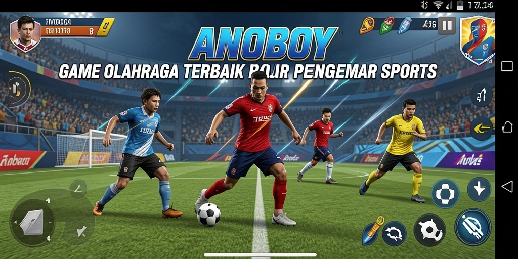 Screenshot gameplay ANOBOY dengan aksi olahraga yang mendebarkan.
