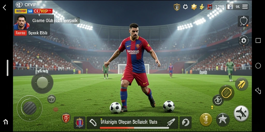 Screenshot utama CR7VIP menampilkan aksi seru dalam pertandingan sepak bola.