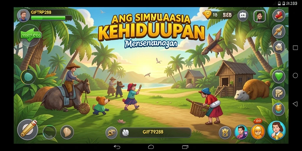 Screenshot gameplay GIFTRP288 menampilkan aktivitas simulasi kehidupan.