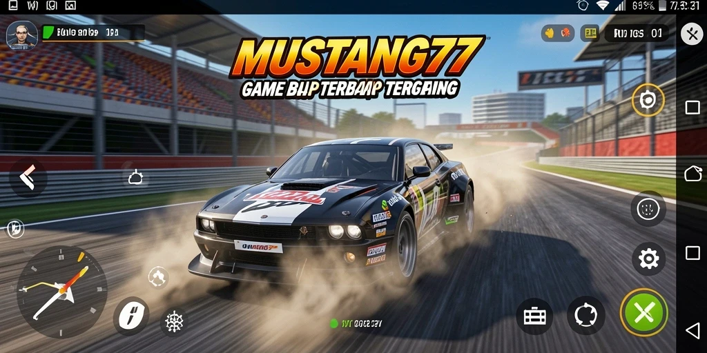 Screenshot gameplay MUSTANG77 menunjukkan balapan yang seru dan mendebarkan.