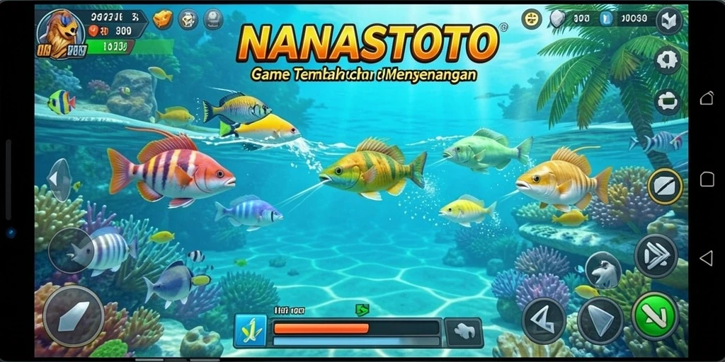 Screenshot gameplay NANASTOTO menampilkan aksi menembak ikan yang seru.