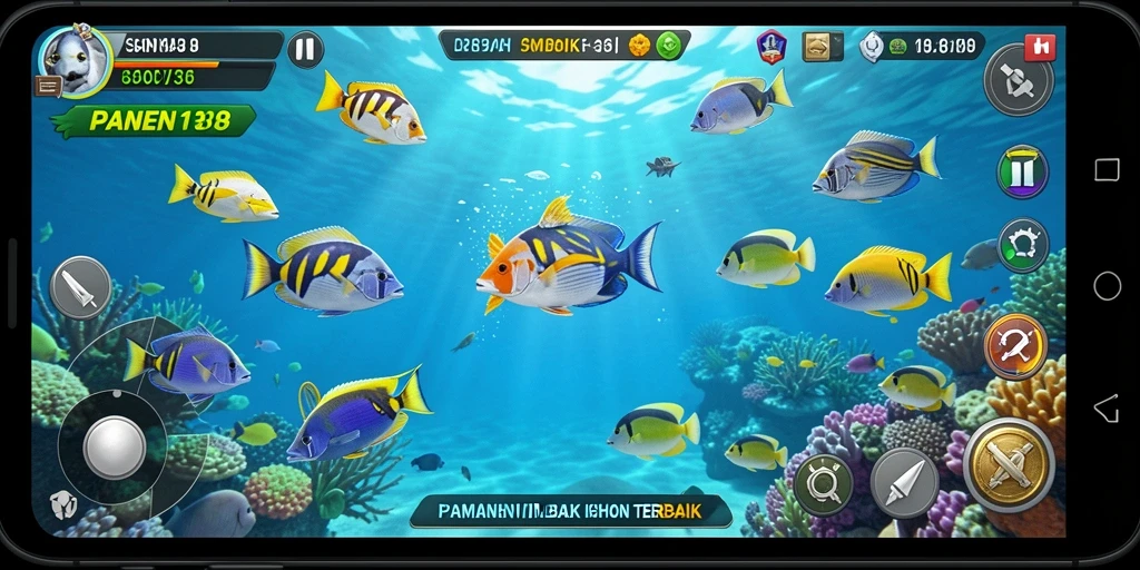 Screenshot gameplay menunjukkan aksi tembak ikan yang mendebarkan.