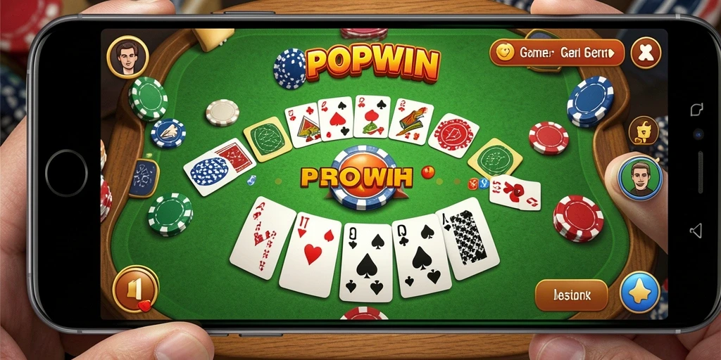 Screenshot utama POPWIN menampilkan gameplay Gaple yang dinamis.