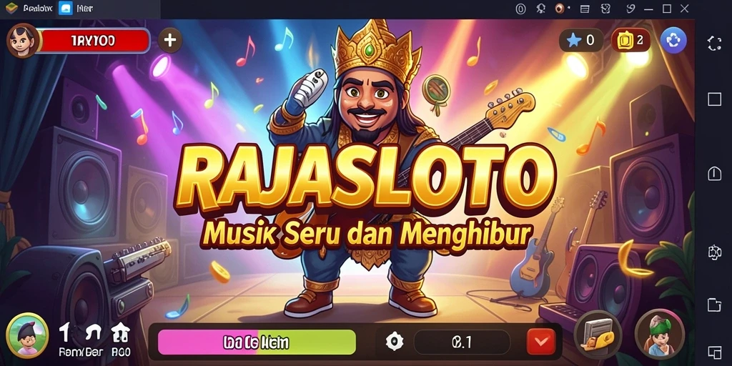 Tampilan gameplay RAJASLOTO yang menarik dengan berbagai alat musik.
